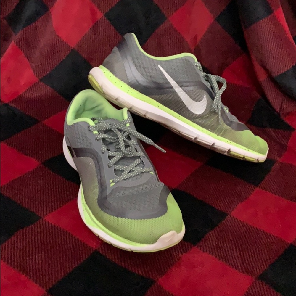 Right green and gray Nike shoes